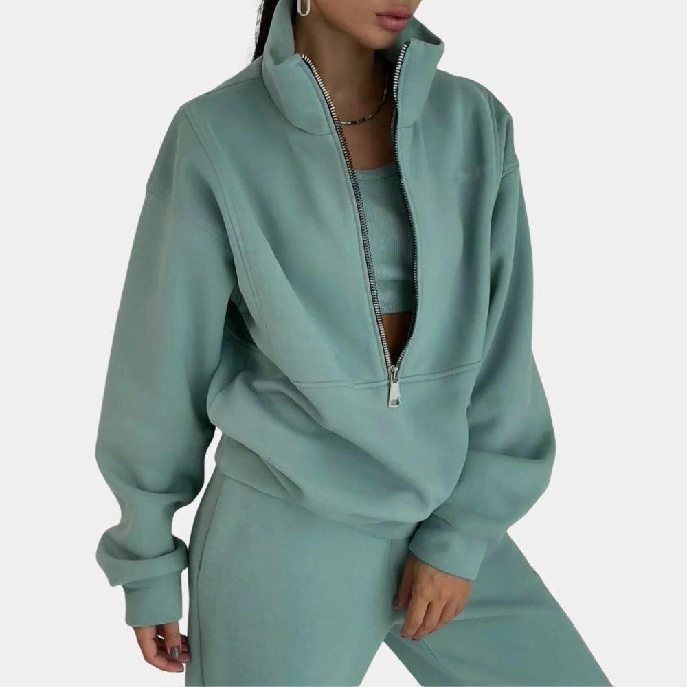 Soft Breathable Women's Loungewear Set - Half Zip Vest and Joggers