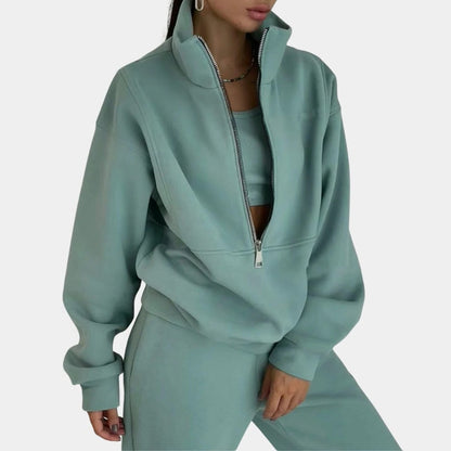 Soft Breathable Women's Loungewear Set - Half Zip Vest and Joggers