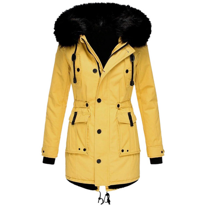 Elegant Winter Parka Jacket for Women, Warm Coat with Wind Protection, S-5XL, Black and Gold