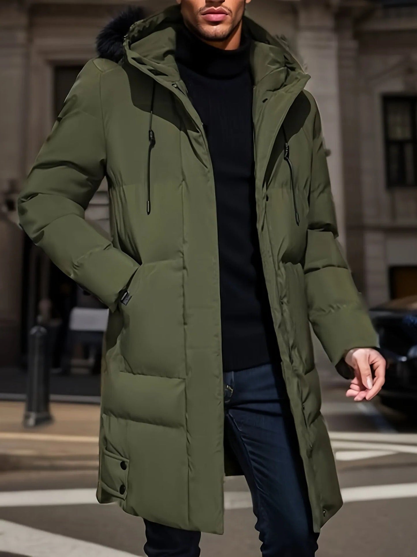 Men's Weather-Resistant Winter Coat with Adjustable Hood and Smart Pockets