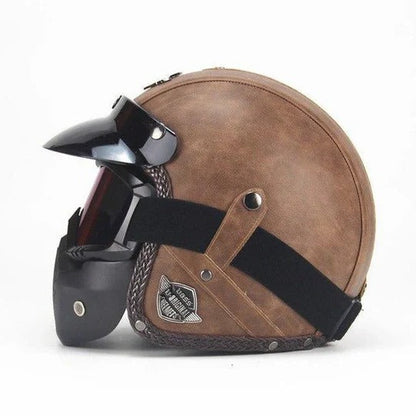 Classic Open-Face Motorcycle Helmet with Removable Goggles