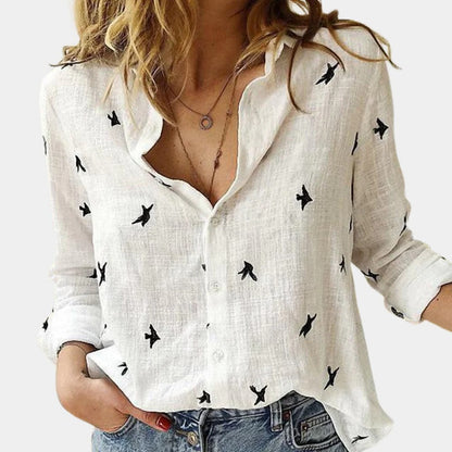 Long Sleeve Blouse for Women - Soft, Breathable Button-Up Top for Office