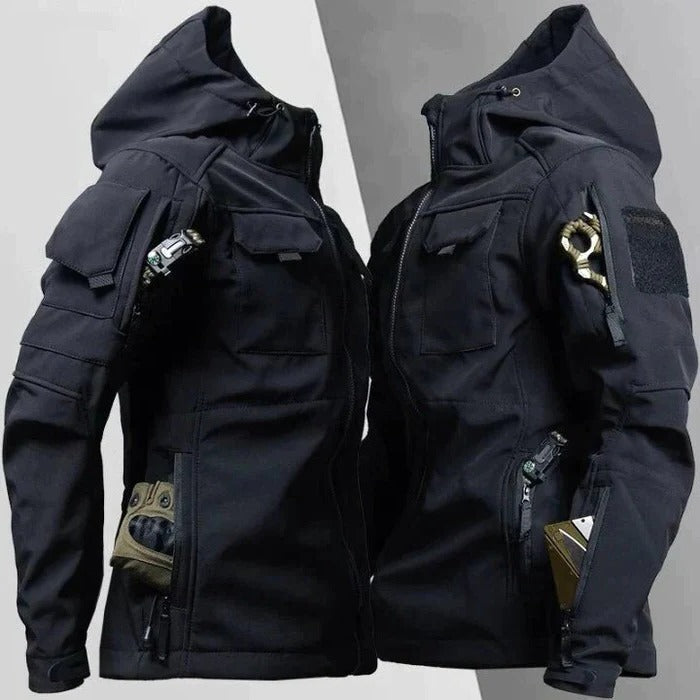 Windproof Outdoor Jacket for Him and Her, Multi Pocket Tactical Coat in Green, Black, and Gray