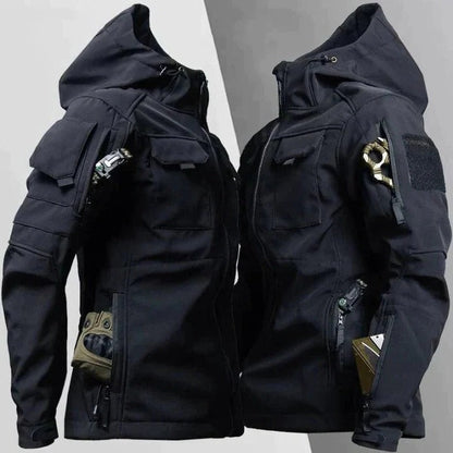 Windproof Outdoor Jacket for Him and Her, Multi Pocket Tactical Coat in Green, Black, and Gray