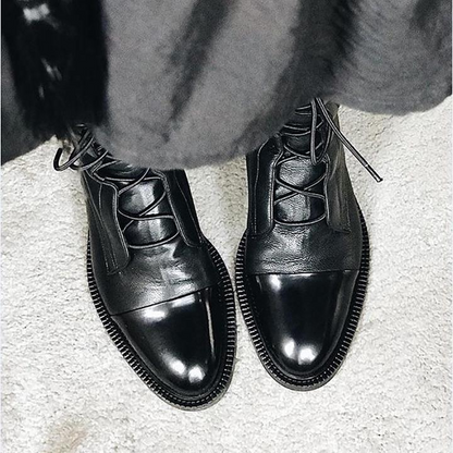 Women's Black Lace-Up Ankle Booties in Eco Leather with Cotton Lining