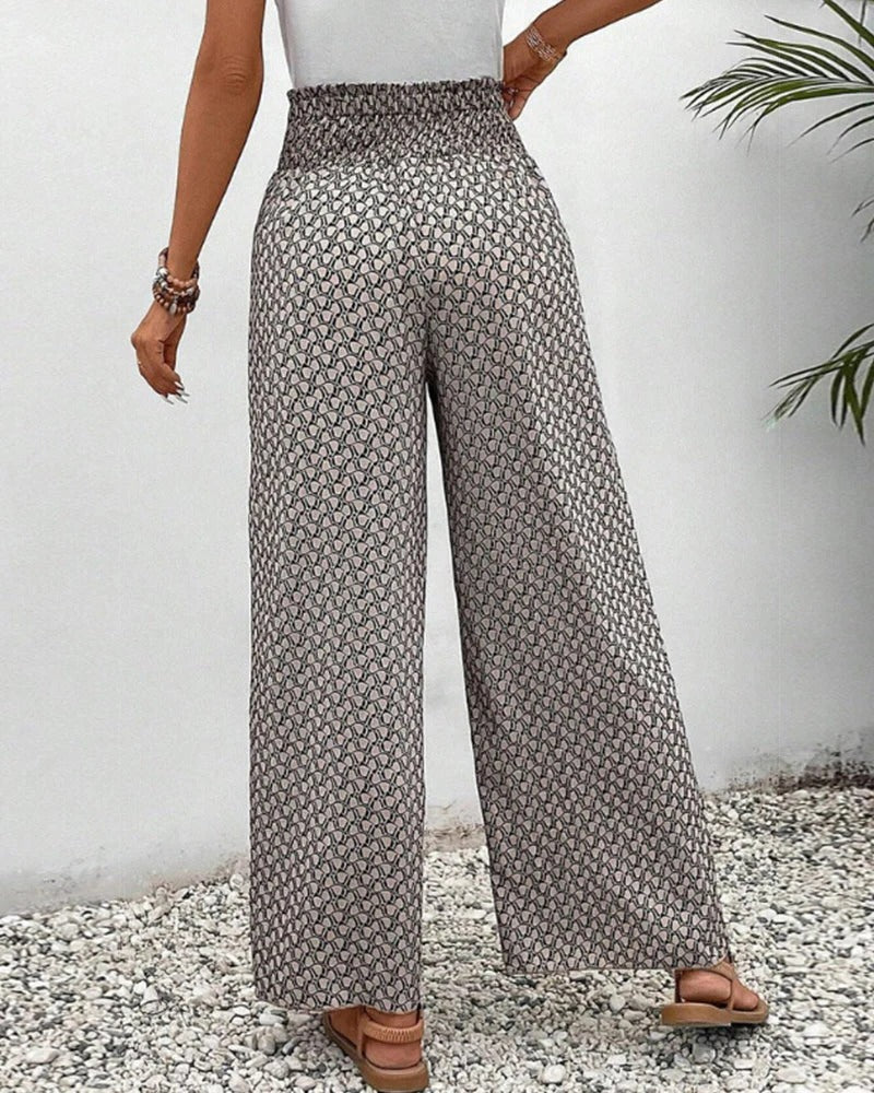 Casual Wide Leg Pants for Women – Loose Fit Geometric Print Trousers with Pockets