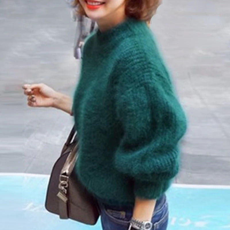 Chic Oversized Sweater with Open Weave and Classic Crew Neck