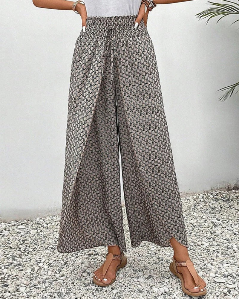 Casual Wide Leg Pants for Women – Loose Fit Geometric Print Trousers with Pockets