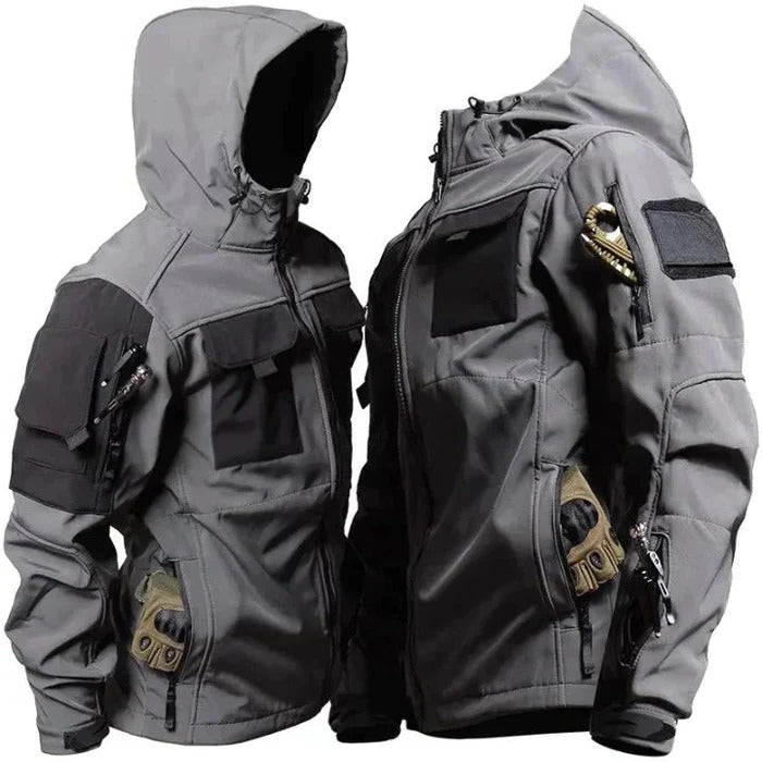 Windproof Outdoor Jacket for Him and Her, Multi Pocket Tactical Coat in Green, Black, and Gray