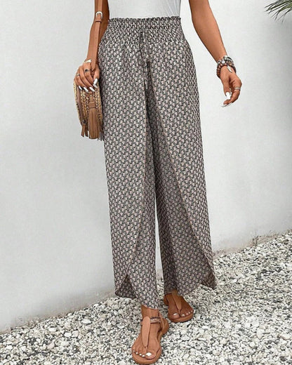 Casual Wide Leg Pants for Women – Loose Fit Geometric Print Trousers with Pockets