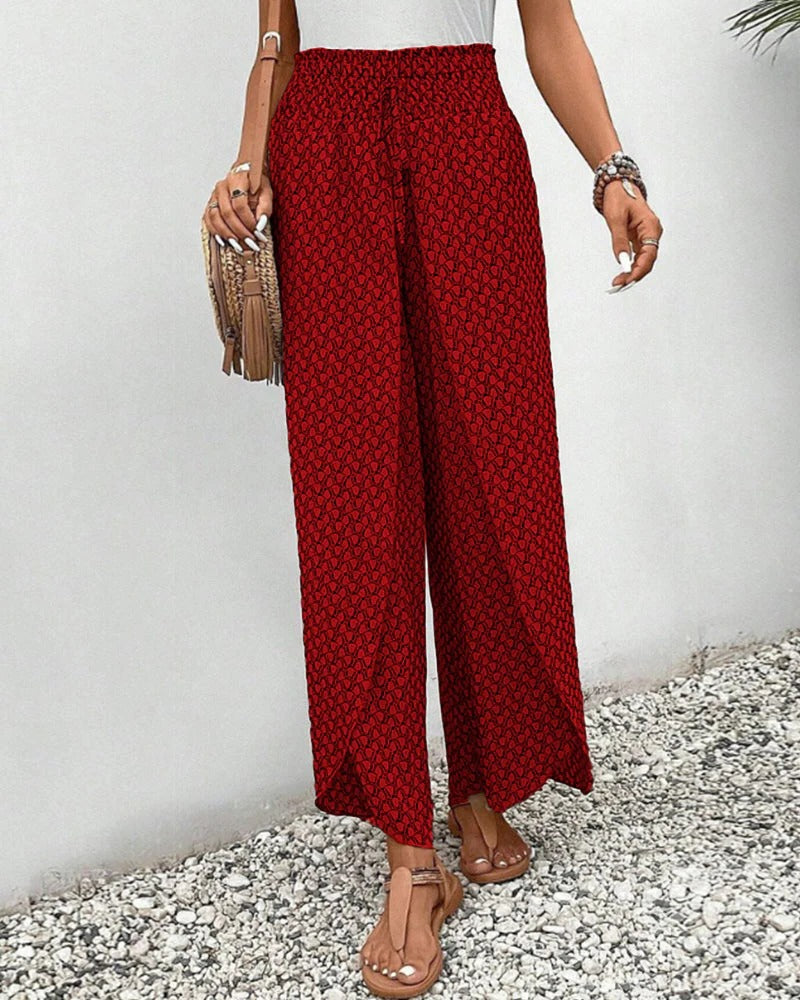 Casual Wide Leg Pants for Women – Loose Fit Geometric Print Trousers with Pockets
