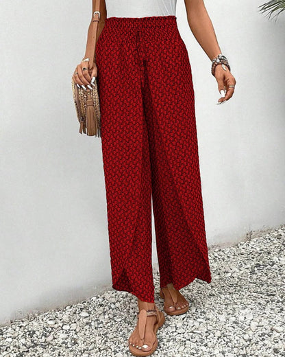 Casual Wide Leg Pants for Women – Loose Fit Geometric Print Trousers with Pockets