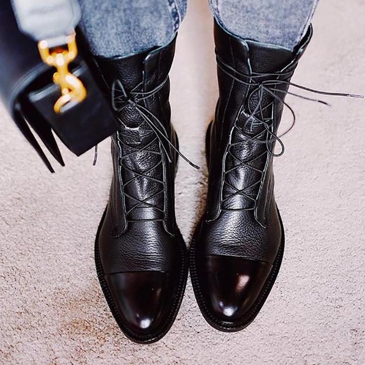 Women's Black Lace-Up Ankle Booties in Eco Leather with Cotton Lining