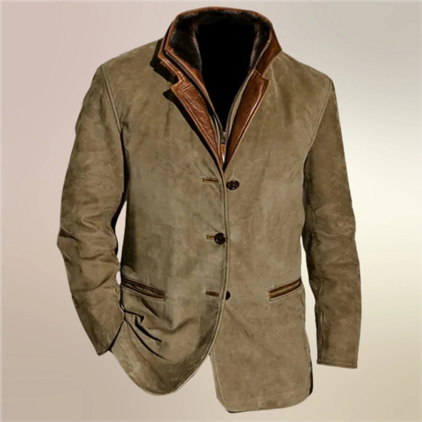 Men's Fitted Zip Jacket in Vintage Suede, Insulated with Pockets, S-5XL