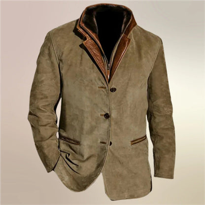 Men's Fitted Zip Jacket in Vintage Suede, Insulated with Pockets, S-5XL