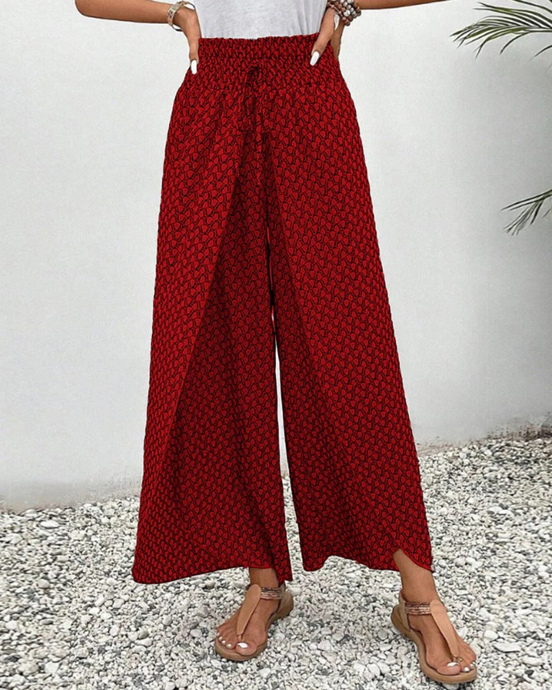 Casual Wide Leg Pants for Women – Loose Fit Geometric Print Trousers with Pockets