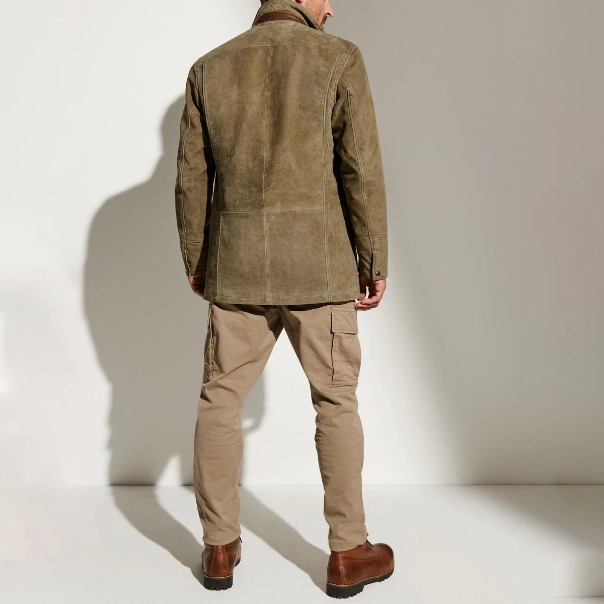 Men's Fitted Zip Jacket in Vintage Suede, Insulated with Pockets, S-5XL