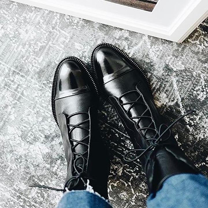 Women's Black Lace-Up Ankle Booties in Eco Leather with Cotton Lining