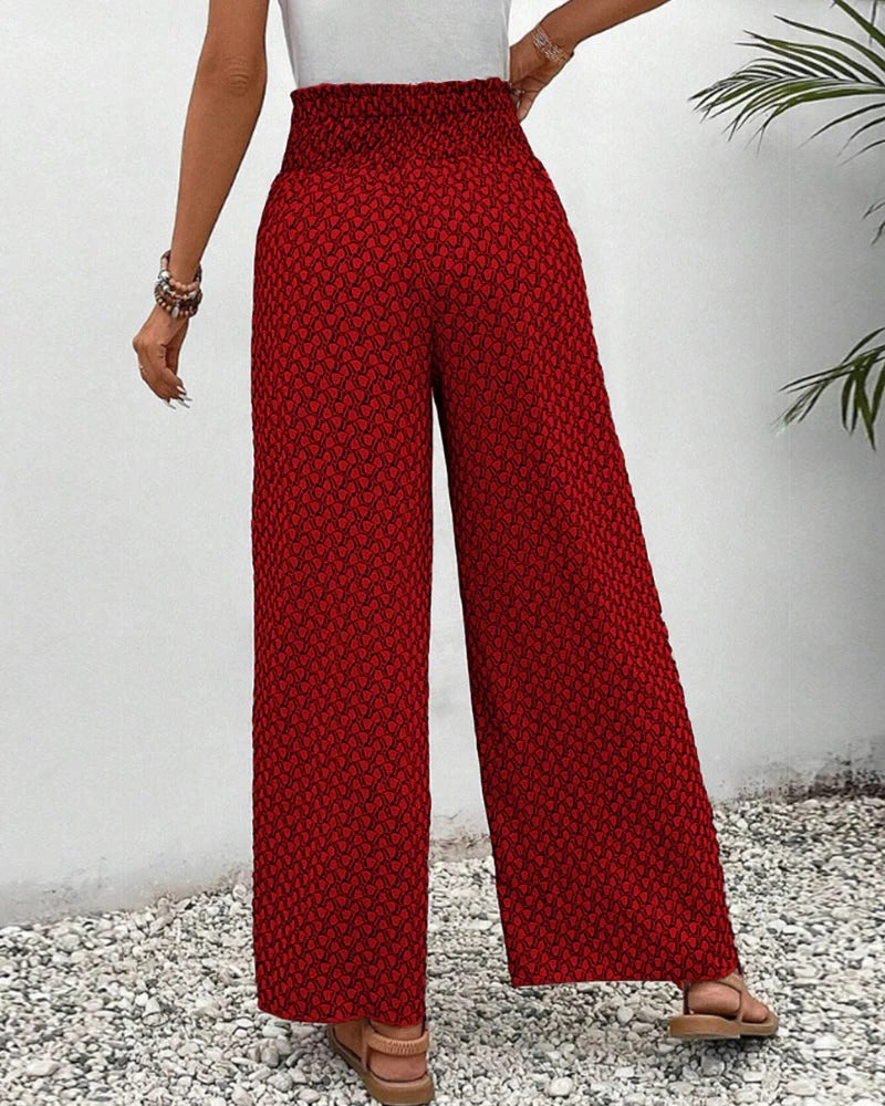 Casual Wide Leg Pants for Women – Loose Fit Geometric Print Trousers with Pockets