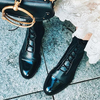 Women's Black Lace-Up Ankle Booties in Eco Leather with Cotton Lining
