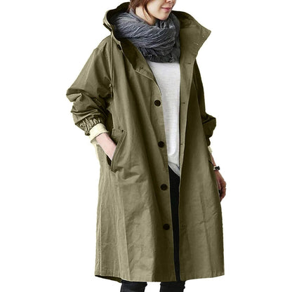 Breathable Hooded Rain Jacket for Women - Long Waterproof Coat with Adjustable Features and Pockets