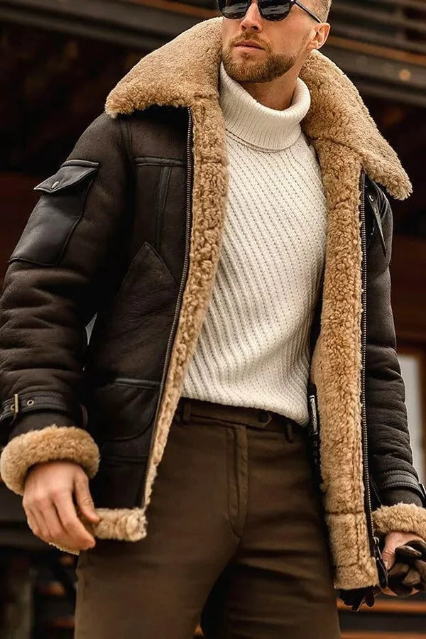 Men's Premium Sheepskin Leather Jacket with Full Insulation