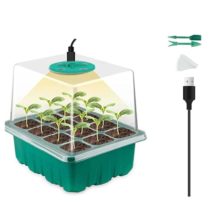 Seedling Starter Tray with Full Spectrum Grow Light and Humidity Dome