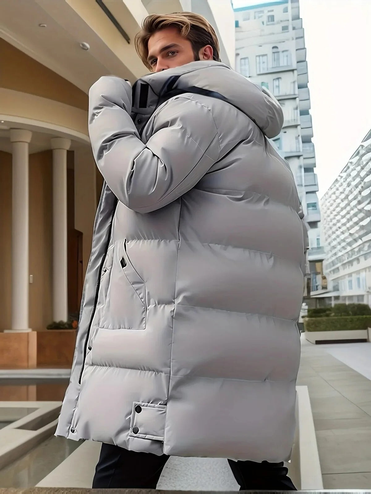 Men's Weather-Resistant Winter Coat with Adjustable Hood and Smart Pockets