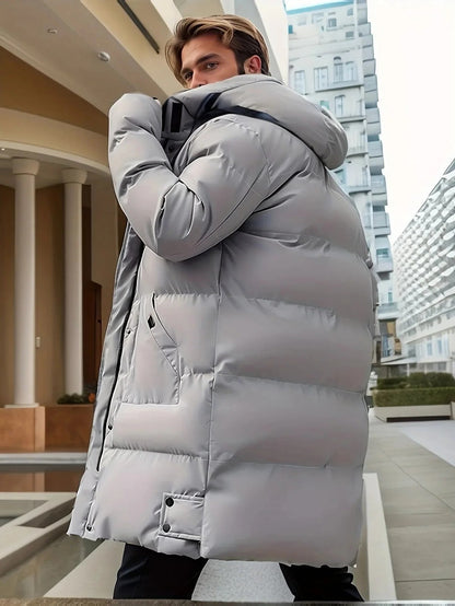 Men's Weather-Resistant Winter Coat with Adjustable Hood and Smart Pockets