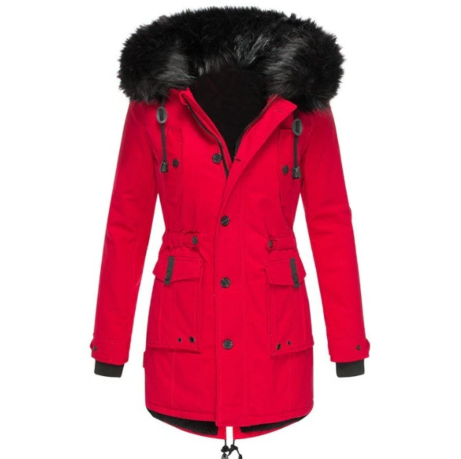 Elegant Winter Parka Jacket for Women, Warm Coat with Wind Protection, S-5XL, Black and Gold