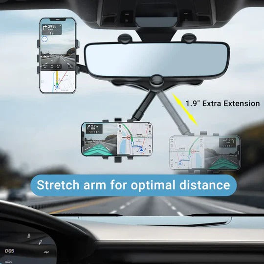 Versatile Rearview Mirror Smartphone Mount with Adjustable Features