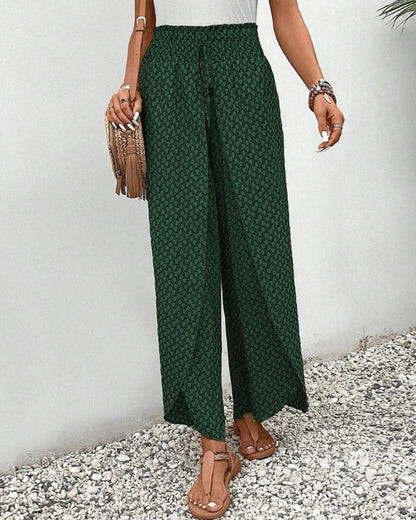 Casual Wide Leg Pants for Women – Loose Fit Geometric Print Trousers with Pockets