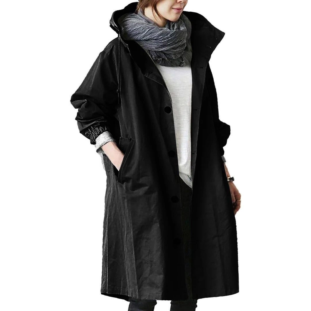 Breathable Hooded Rain Jacket for Women - Long Waterproof Coat with Adjustable Features and Pockets