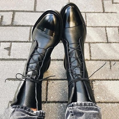 Women's Black Lace-Up Ankle Booties in Eco Leather with Cotton Lining