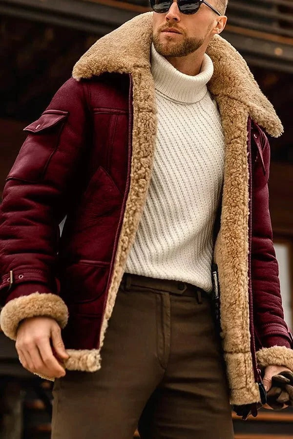 Men's Premium Sheepskin Leather Jacket with Full Insulation