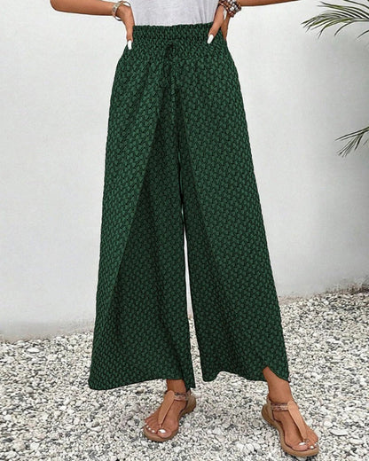 Casual Wide Leg Pants for Women – Loose Fit Geometric Print Trousers with Pockets