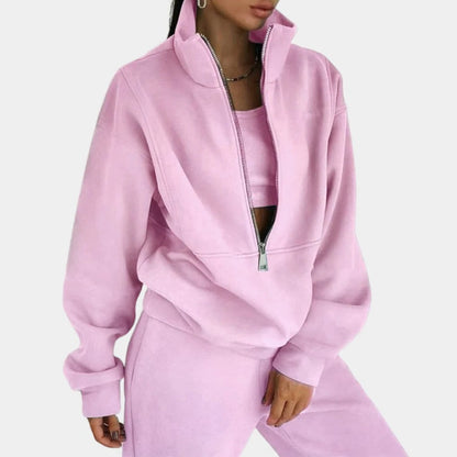 Soft Breathable Women's Loungewear Set - Half Zip Vest and Joggers