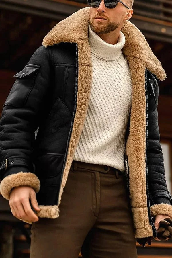 Men's Premium Sheepskin Leather Jacket with Full Insulation