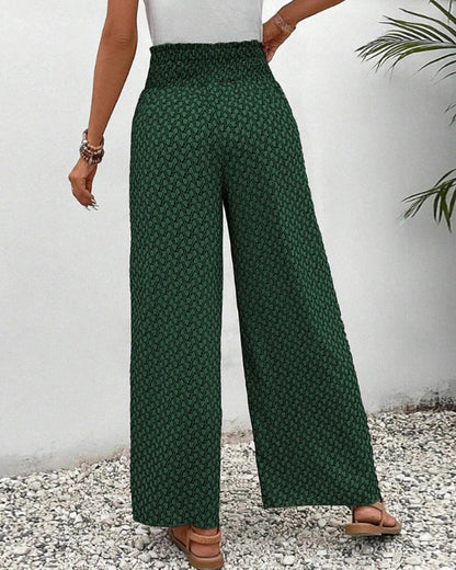 Casual Wide Leg Pants for Women – Loose Fit Geometric Print Trousers with Pockets