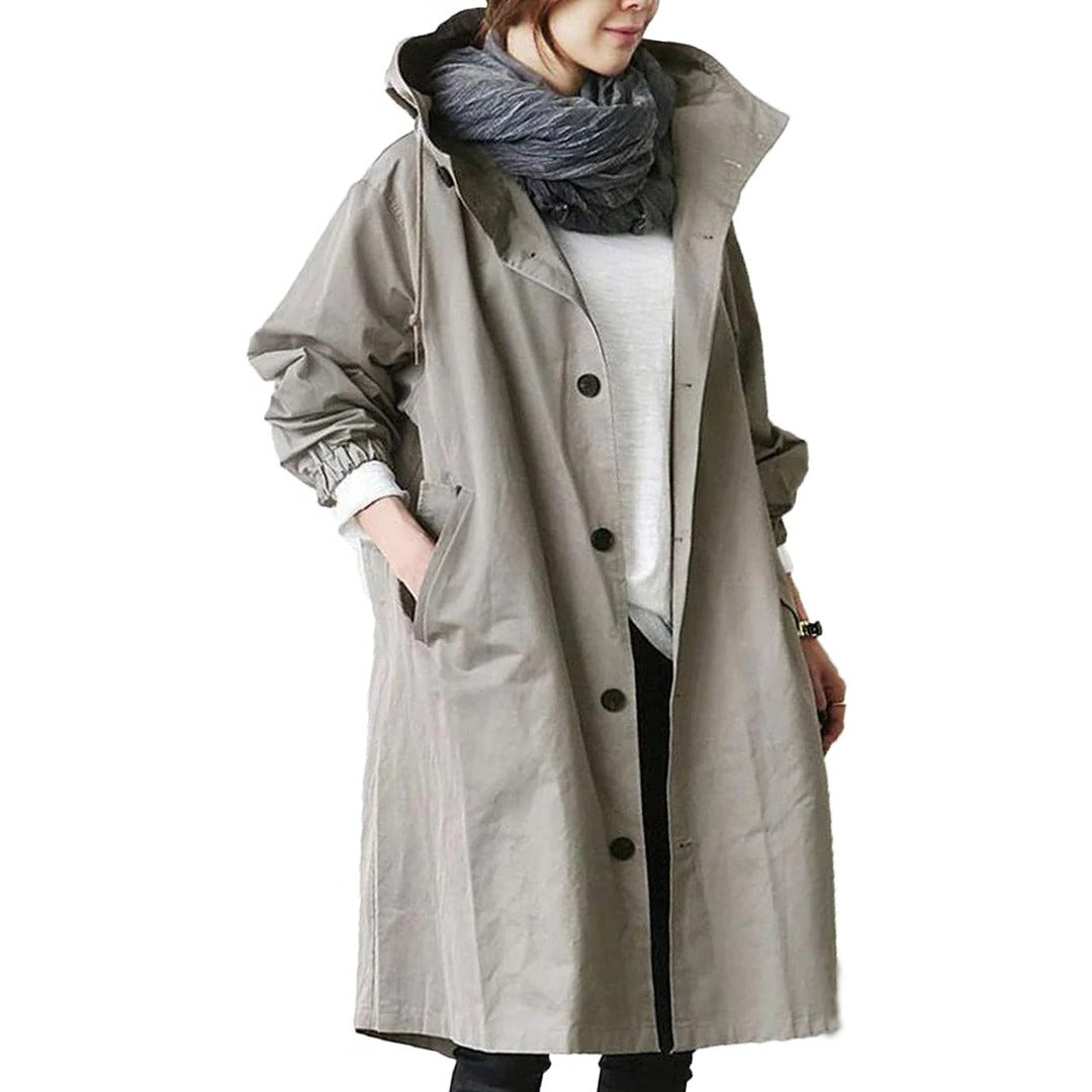 Breathable Hooded Rain Jacket for Women - Long Waterproof Coat with Adjustable Features and Pockets