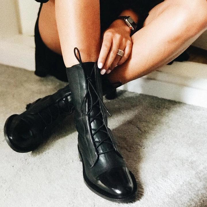 Women's Black Lace-Up Ankle Booties in Eco Leather with Cotton Lining