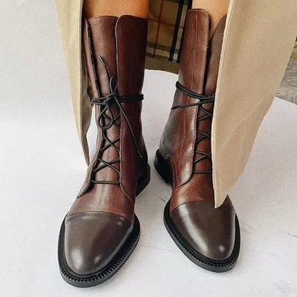 Women's Black Lace-Up Ankle Booties in Eco Leather with Cotton Lining