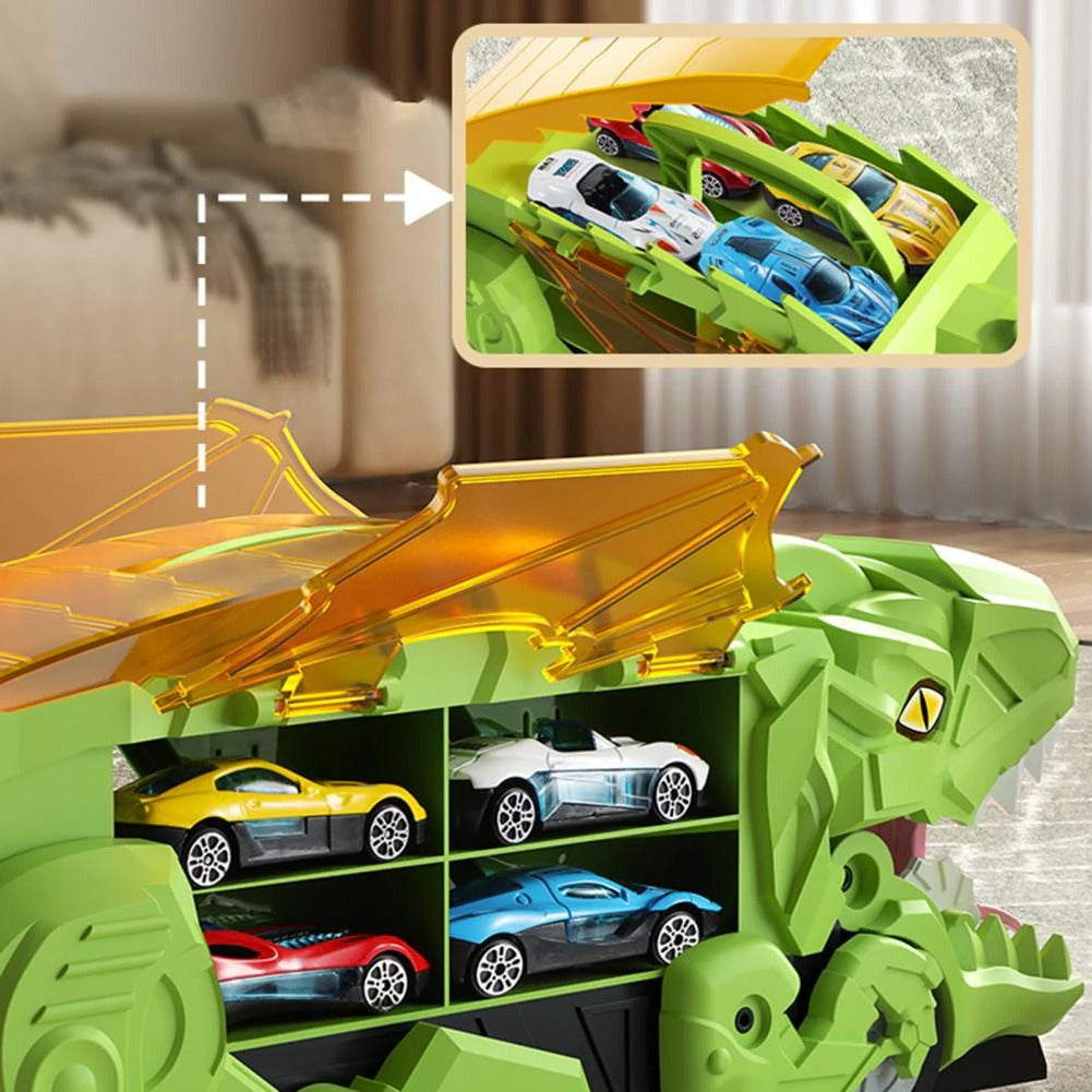 Transforming Dino Truck Playset with Racing Tracks and Cars