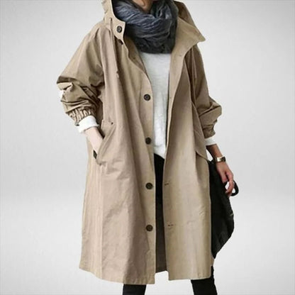 Breathable Hooded Rain Jacket for Women - Long Waterproof Coat with Adjustable Features and Pockets