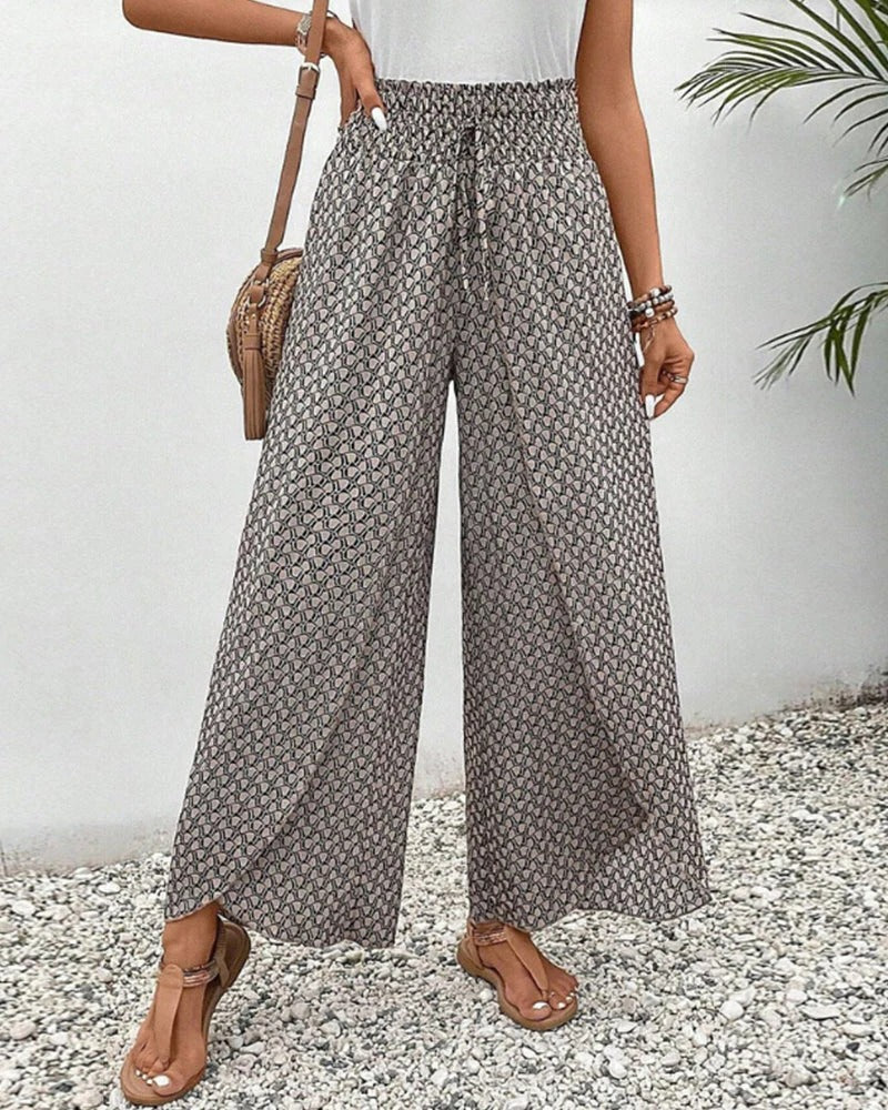 Casual Wide Leg Pants for Women – Loose Fit Geometric Print Trousers with Pockets