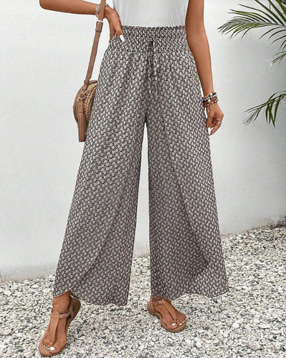 Casual Wide Leg Pants for Women – Loose Fit Geometric Print Trousers with Pockets