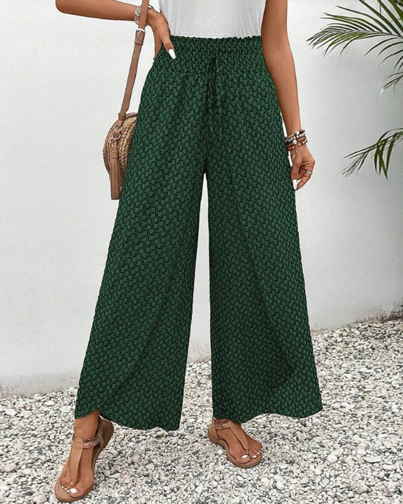 Casual Wide Leg Pants for Women – Loose Fit Geometric Print Trousers with Pockets