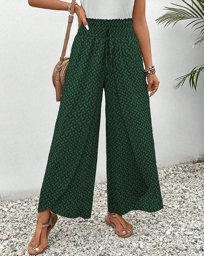 Casual Wide Leg Pants for Women – Loose Fit Geometric Print Trousers with Pockets