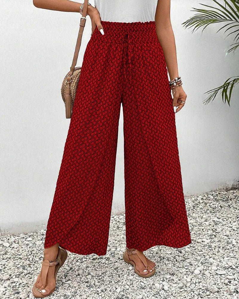 Casual Wide Leg Pants for Women – Loose Fit Geometric Print Trousers with Pockets
