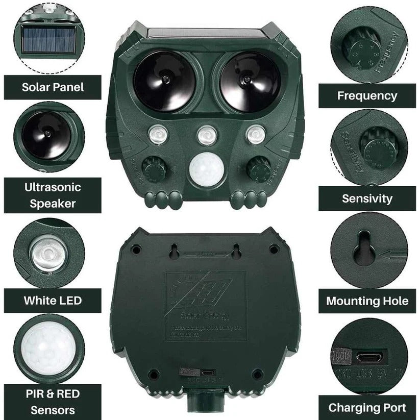 Solar-Powered Ultrasonic Animal Deterrent with Motion Sensor